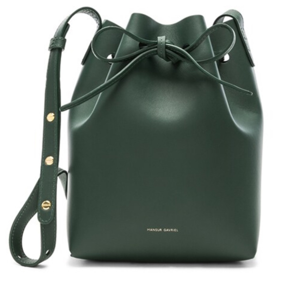 Mansur Gavriel. Moss Green Leather Mini Bucket Bag